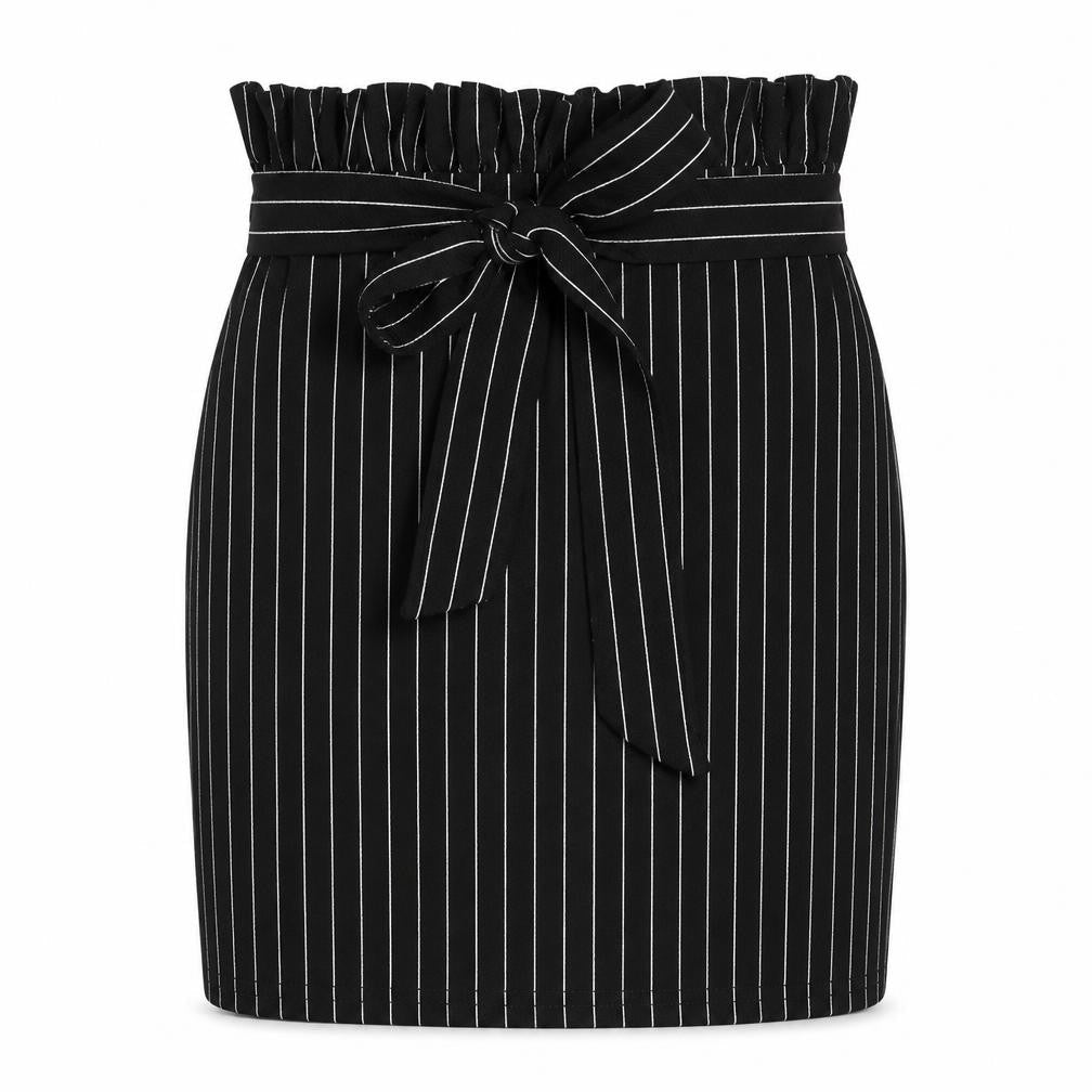 PRETTYLITTLETHING Womens Black Striped Polyester Straight & Pencil Skirt Size 4