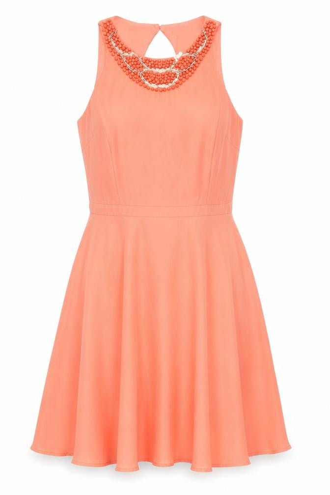 Oasis Womens Pink Polyester Fit & Flare Size 10 Round Neck Button
