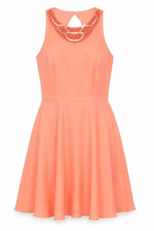 Oasis Womens Pink Polyester Fit & Flare Size 10 Round Neck Button