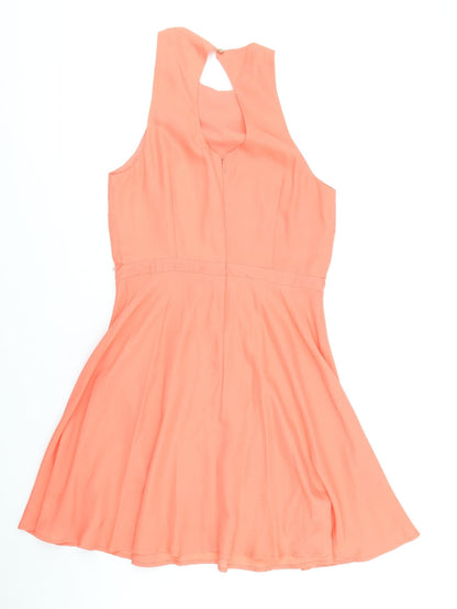 Oasis Womens Pink Polyester Fit & Flare Size 10 Round Neck Button