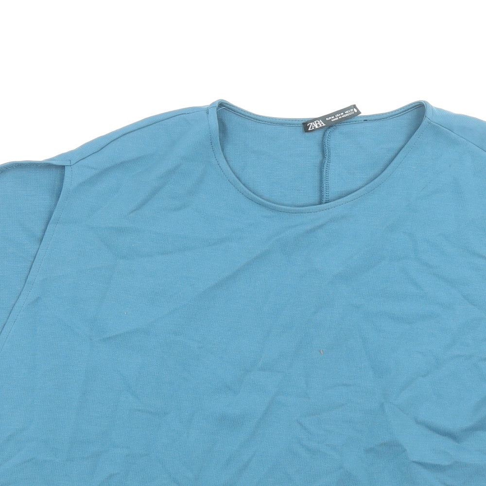 Zara Womens Blue Lyocell Basic T-Shirt Size M Round Neck