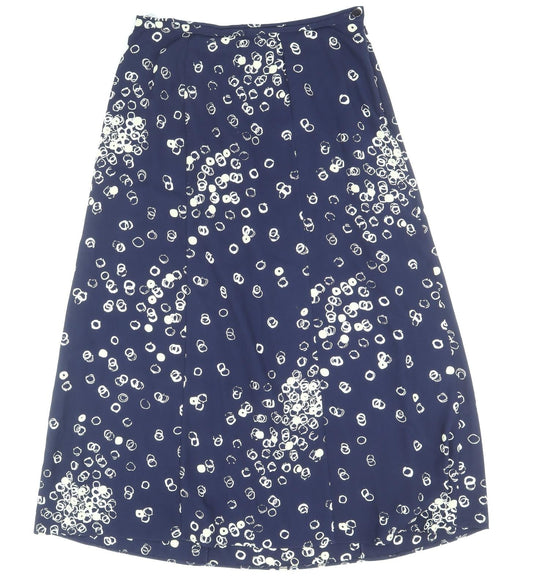 Focus Womens Blue Geometric Polyester A-Line Skirt Size 14 Zip