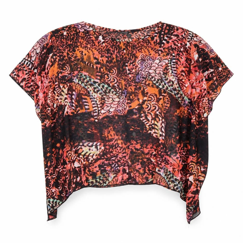 Peacocks Womens Multicoloured Geometric Polyester Basic Blouse Size S Boat Neck