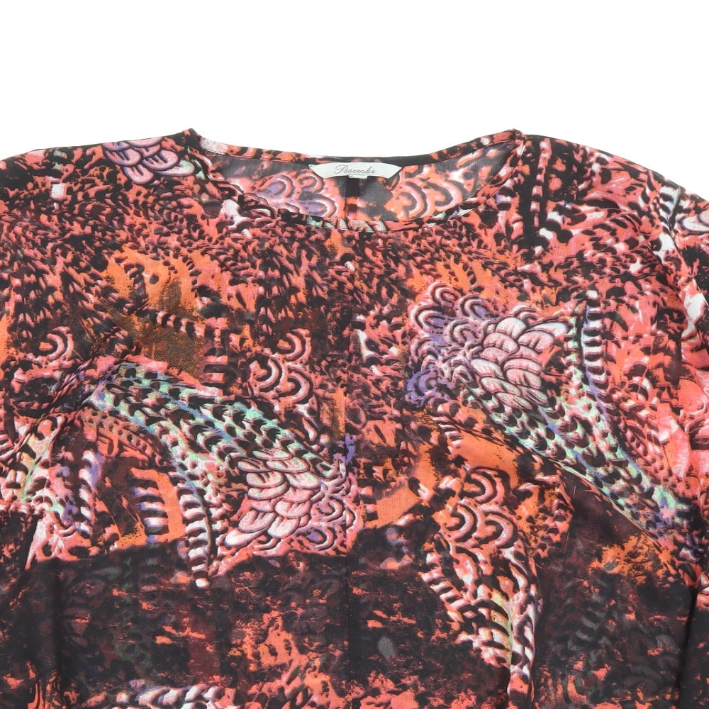Peacocks Womens Multicoloured Geometric Polyester Basic Blouse Size S Boat Neck