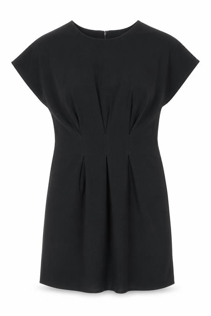 ASOS Womens Black Polyester A-Line Size 12 Boat Neck Zip - Pleat Detail