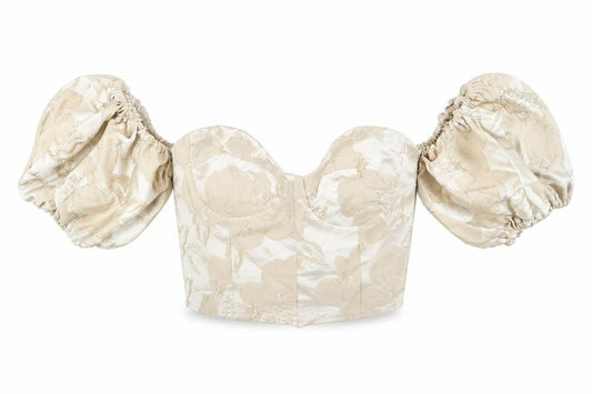 I SAW IT FIRST Womens Gold Polyester Cropped Blouse Size 8 Off the Shoulder - Metallic