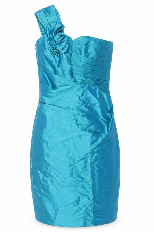 Kelsey Rose Womens Blue Polyester Sheath Size 10 One Shoulder Zip - Pleat Detail