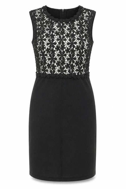 Phase Eight Womens Black Viscose Pencil Dress Size 10 Boat Neck Zip - Lace Top