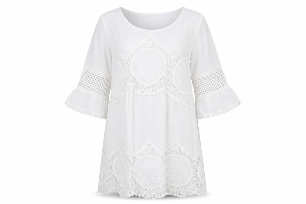 Floryday Womens White 100% Cotton A-Line Size S Boat Neck Pullover