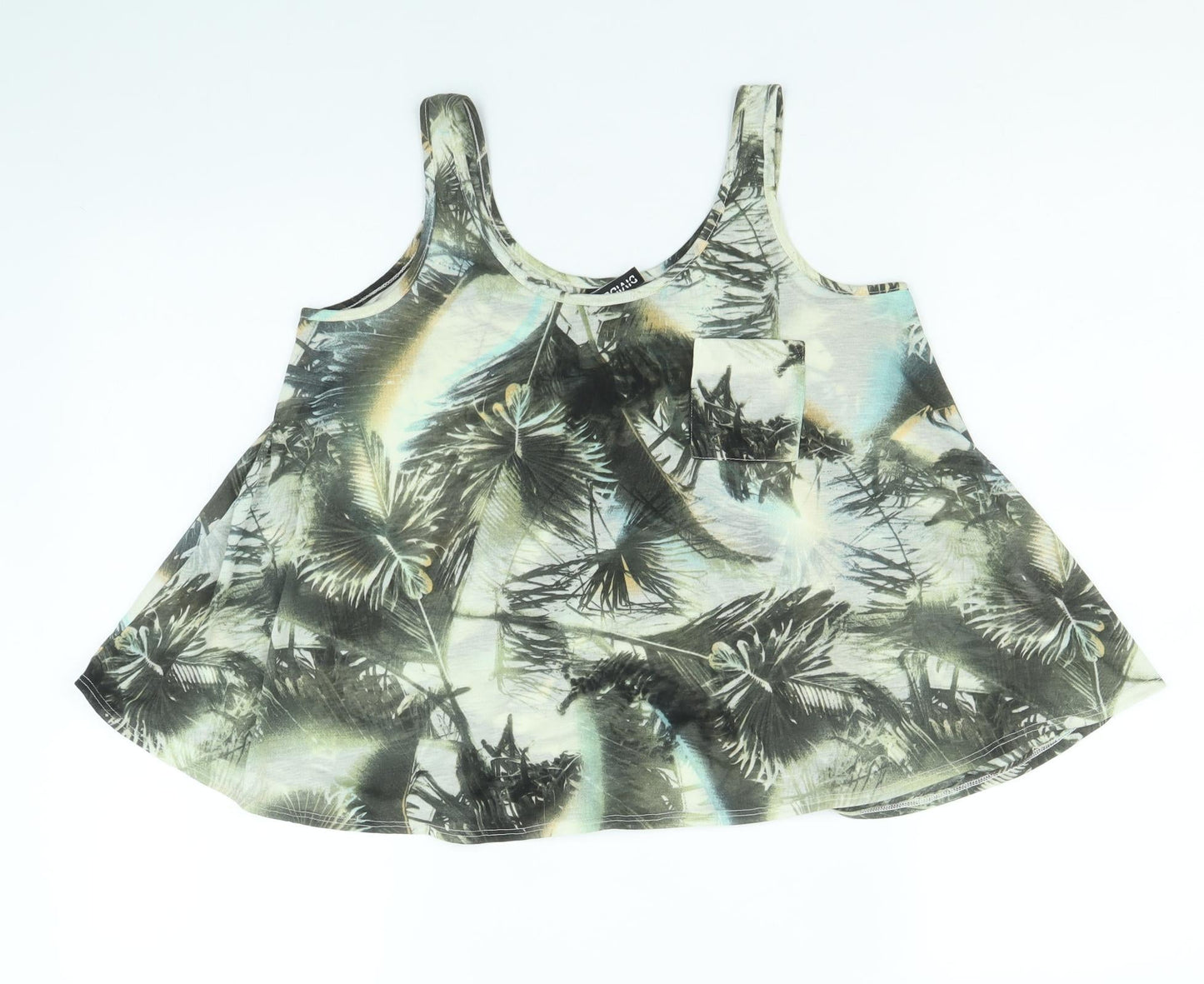 Divided by H&M Womens Multicoloured Geometric Polyester Basic Tank Size 8 Scoop Neck - Palm Tree Print