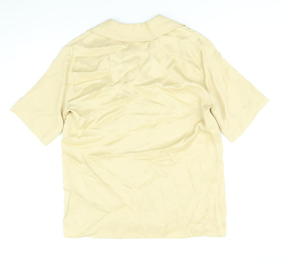 Zara Womens Gold Viscose Basic Button-Up Size S V-Neck