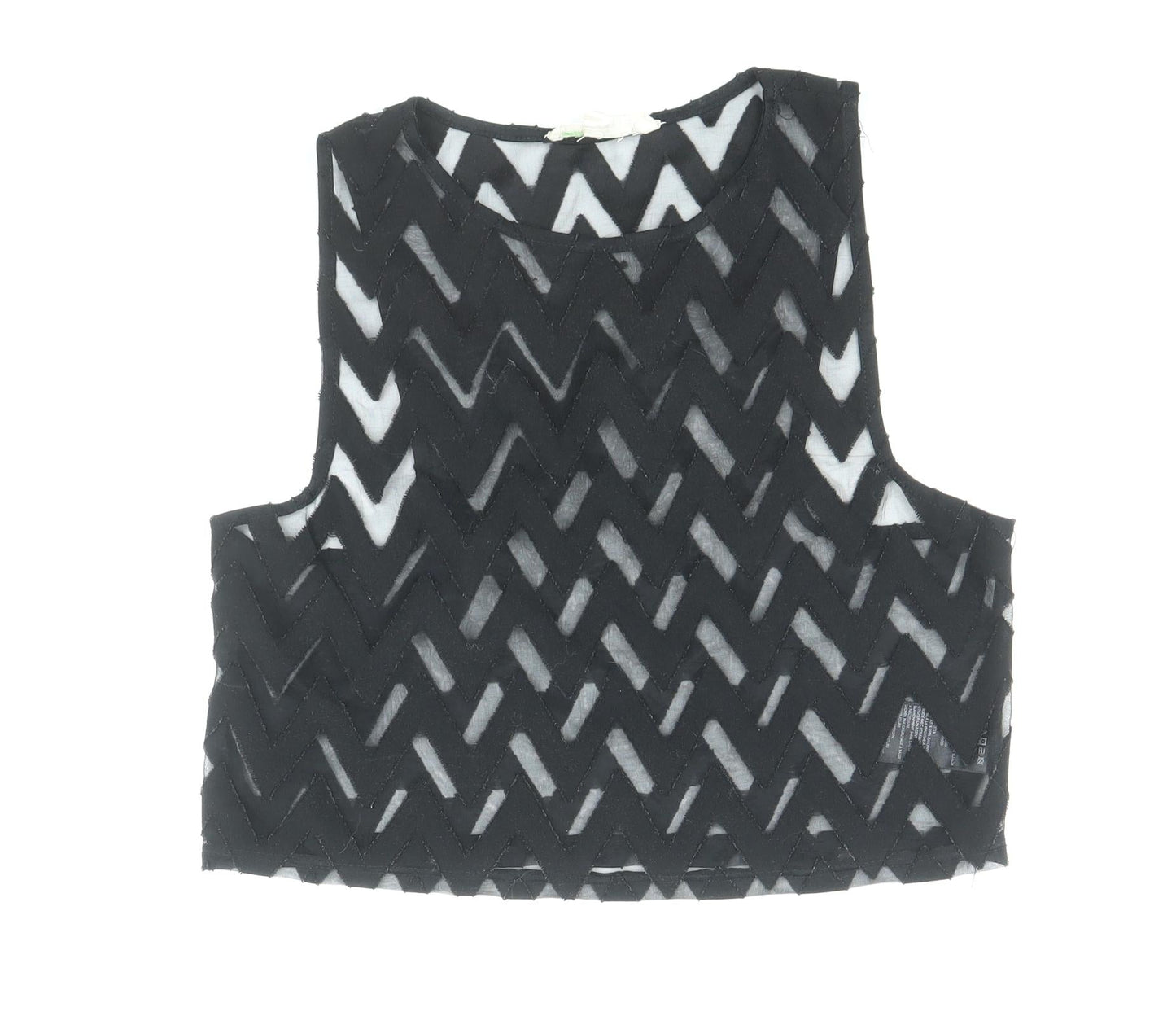 Preworn Womens Black Geometric Viscose Cropped Tank Size M Round Neck