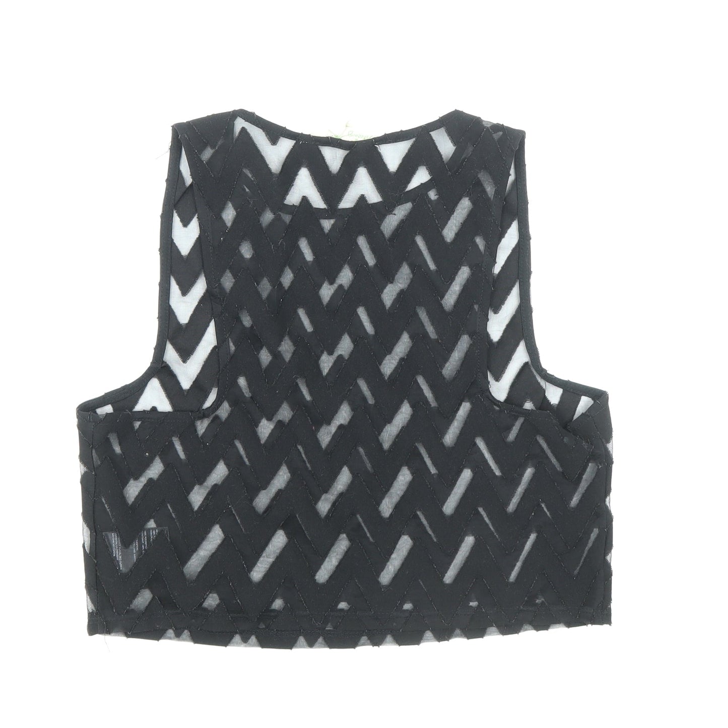 Preworn Womens Black Geometric Viscose Cropped Tank Size M Round Neck