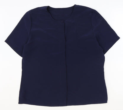 St Michael Womens Blue Polyester Basic Blouse Size 16 Round Neck