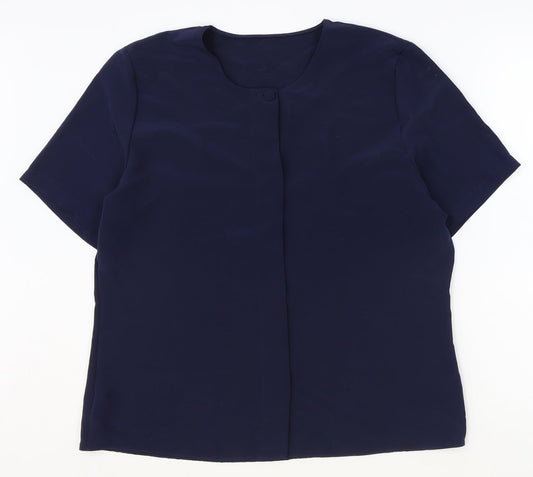 St Michael Womens Blue Polyester Basic Blouse Size 16 Round Neck