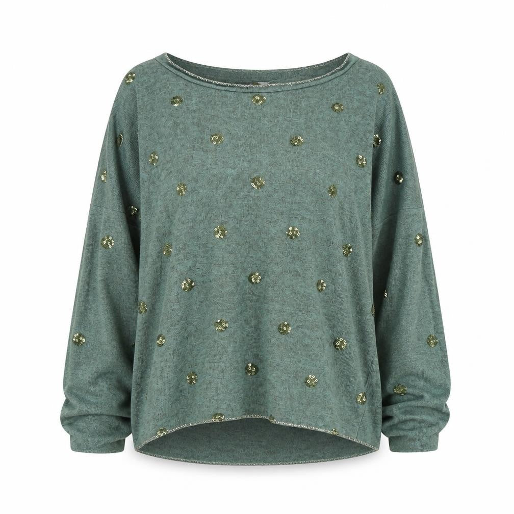 New Collection Womens Green Polka Dot Nylon Basic Blouse Size M Boat Neck