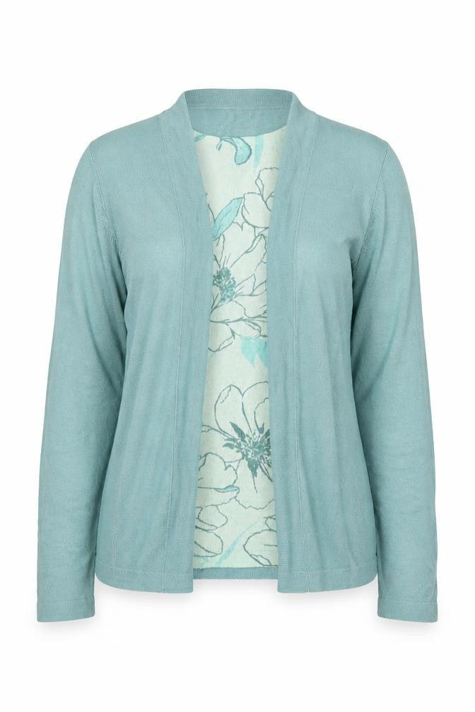 EWM Womens Blue Floral Acrylic Basic Blouse Size S Round Neck - Twin Set Waterfall esign