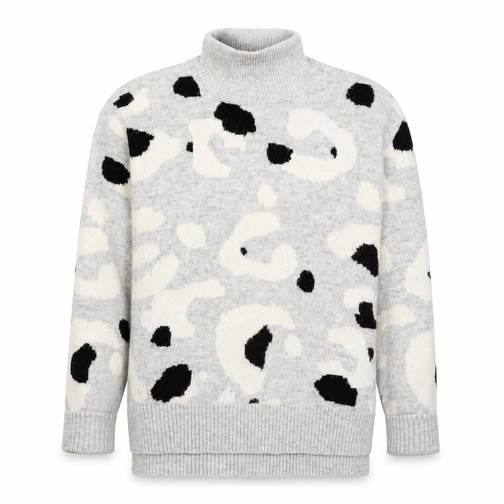 Marks & Spencer Womens Grey High Neck Animal Print Acrylic Pullover Jumper Size M - Leopard Print