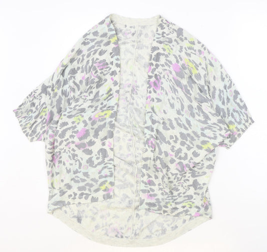 Warehouse Womens Grey V-Neck Animal Print 100% Cotton Cardigan Jumper Size S - Leopard Print Batwing