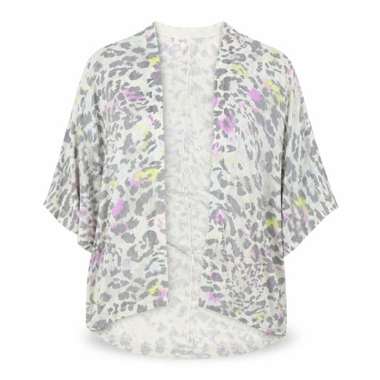 Warehouse Womens Grey V-Neck Animal Print 100% Cotton Cardigan Jumper Size S - Leopard Print Batwing