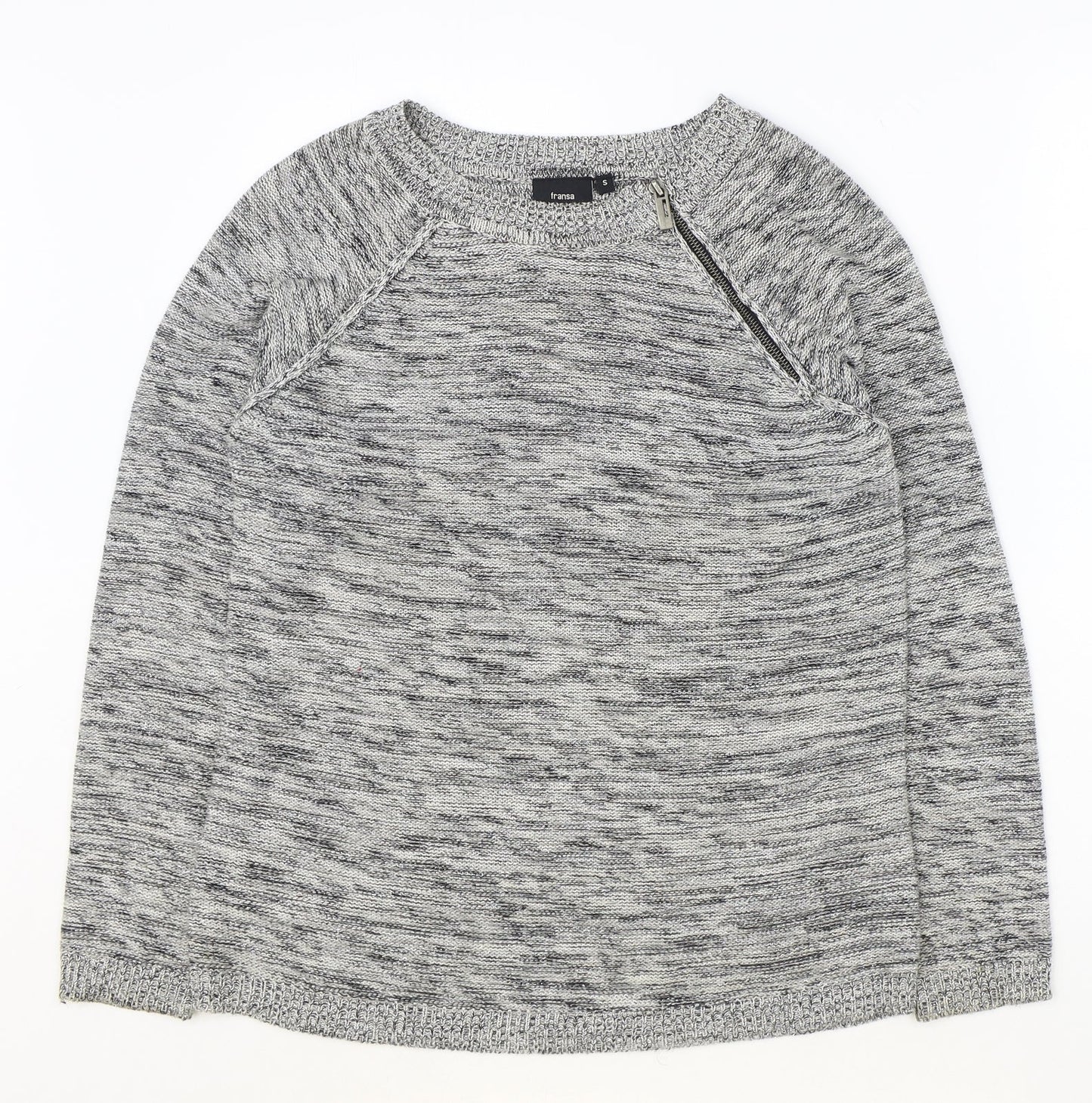 fransa Womens Grey Round Neck Geometric Acrylic Pullover Jumper Size S