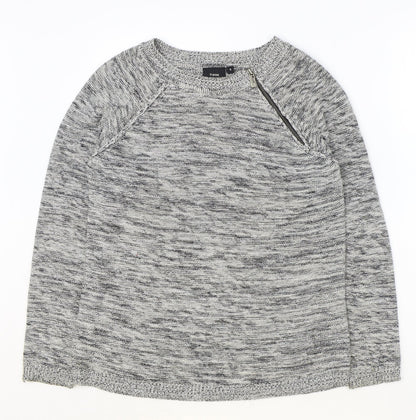 Fransa Womens Grey Round Neck Geometric Acrylic Pullover Jumper Size S