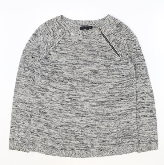 fransa Womens Grey Round Neck Geometric Acrylic Pullover Jumper Size S