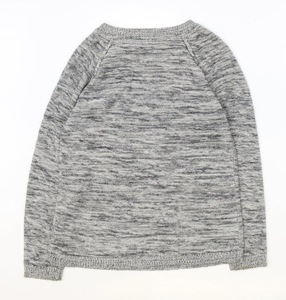 Fransa Womens Grey Round Neck Geometric Acrylic Pullover Jumper Size S