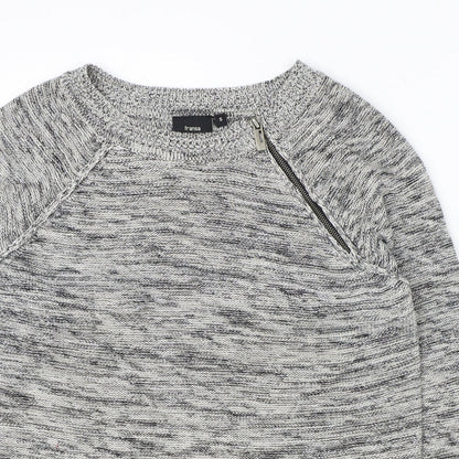 Fransa Womens Grey Round Neck Geometric Acrylic Pullover Jumper Size S