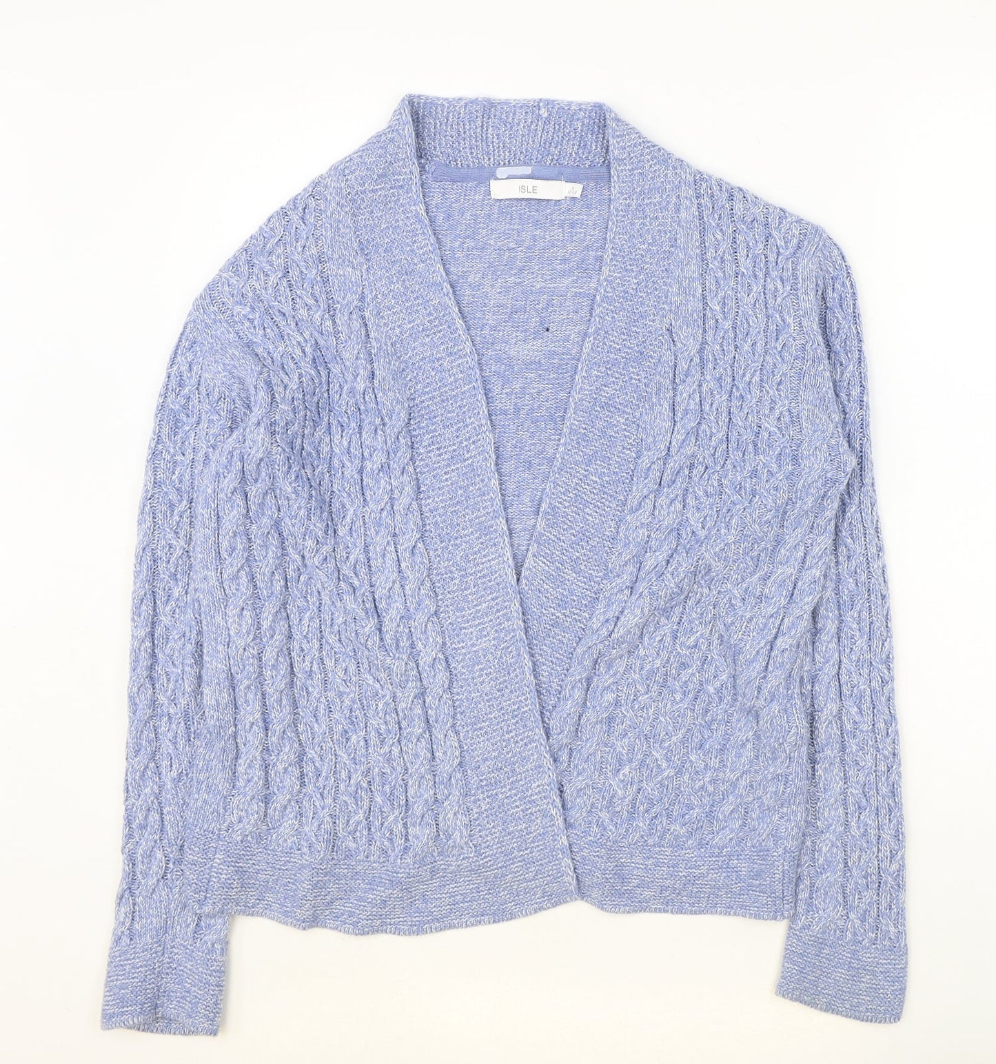 ISLE Womens Blue V-Neck Geometric Acrylic Cardigan Jumper Size S