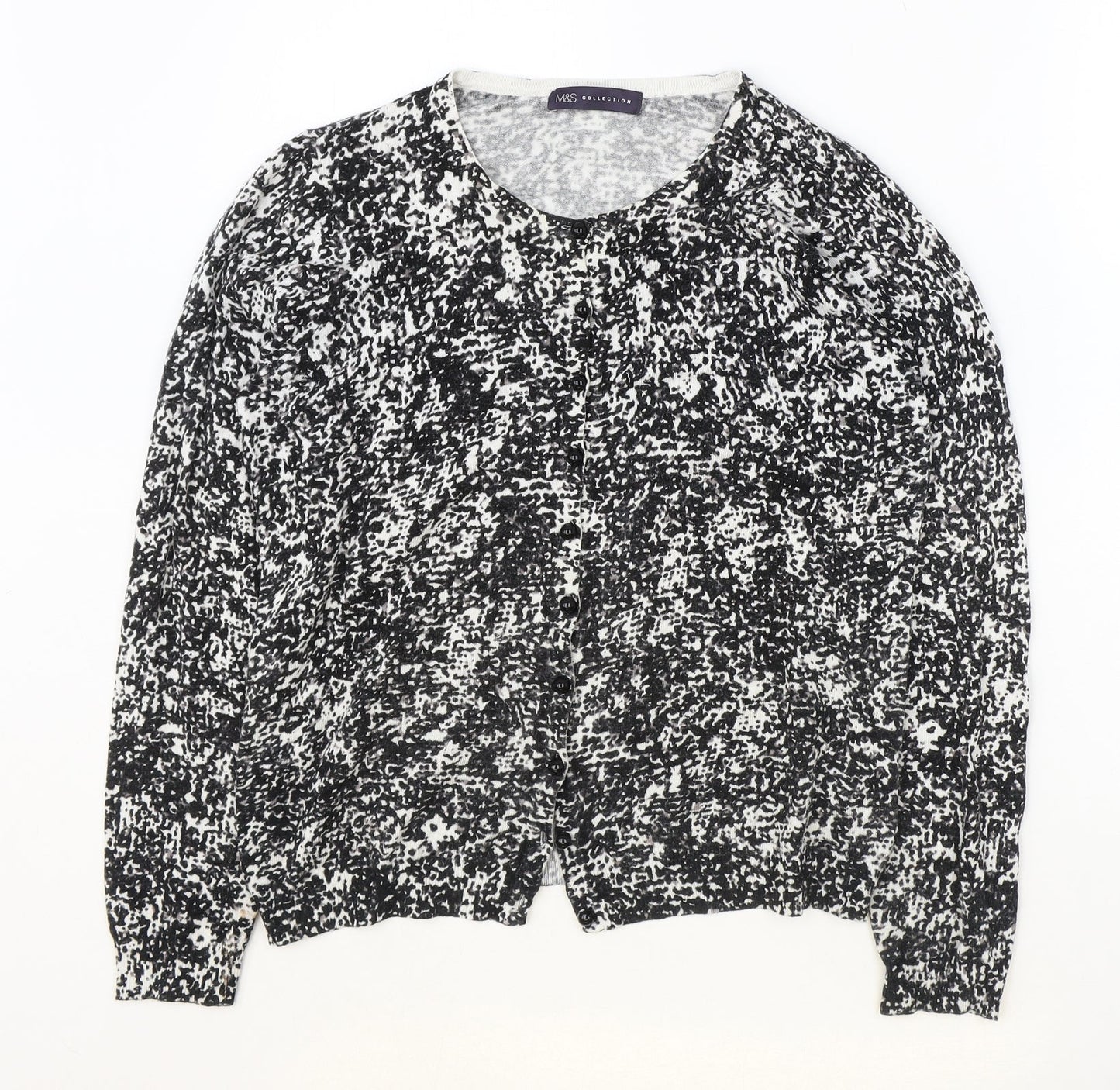Marks and Spencer Womens Black V-Neck Geometric Viscose Cardigan Jumper Size 12