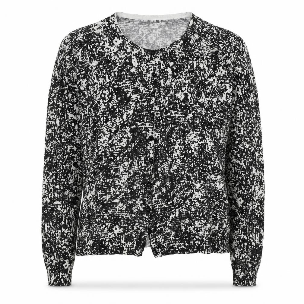 Marks & Spencer Womens Black V-Neck Geometric Viscose Cardigan Jumper Size 12
