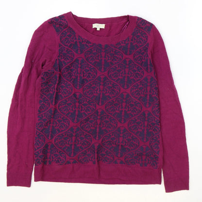 Country Casuals Womens Purple Round Neck Geometric Cotton Pullover Jumper Size S