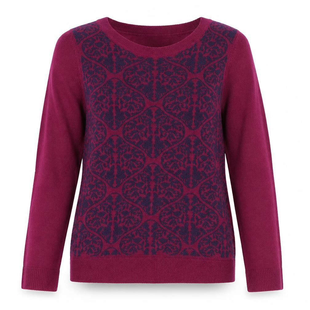 Country Casuals Womens Purple Round Neck Geometric Cotton Pullover Jumper Size S