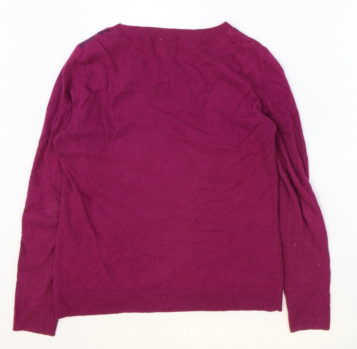 CC Womens Purple Round Neck Geometric Cotton Pullover Jumper Size S