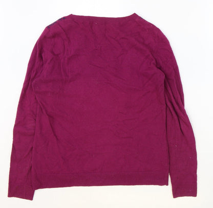 Country Casuals Womens Purple Round Neck Geometric Cotton Pullover Jumper Size S