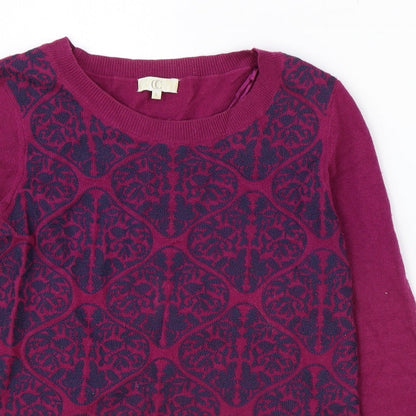 Country Casuals Womens Purple Round Neck Geometric Cotton Pullover Jumper Size S