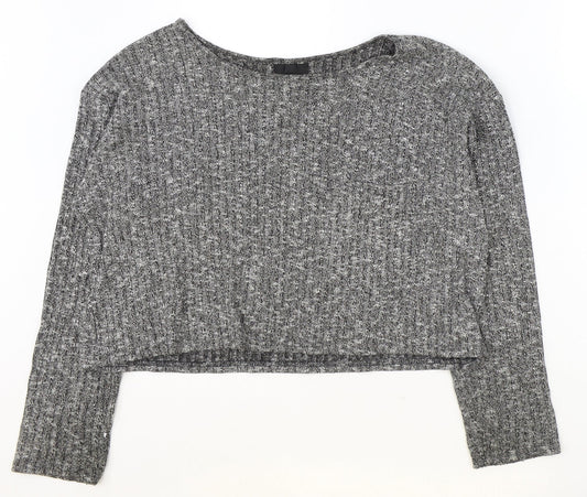 Topshop Womens Grey Round Neck Geometric Polyester Pullover Jumper Size 8