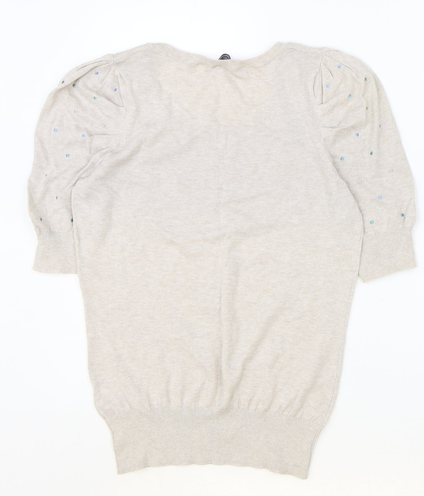 Dorothy Perkins Womens Beige Polka Dot Cotton Basic T-Shirt Size 12 Round Neck