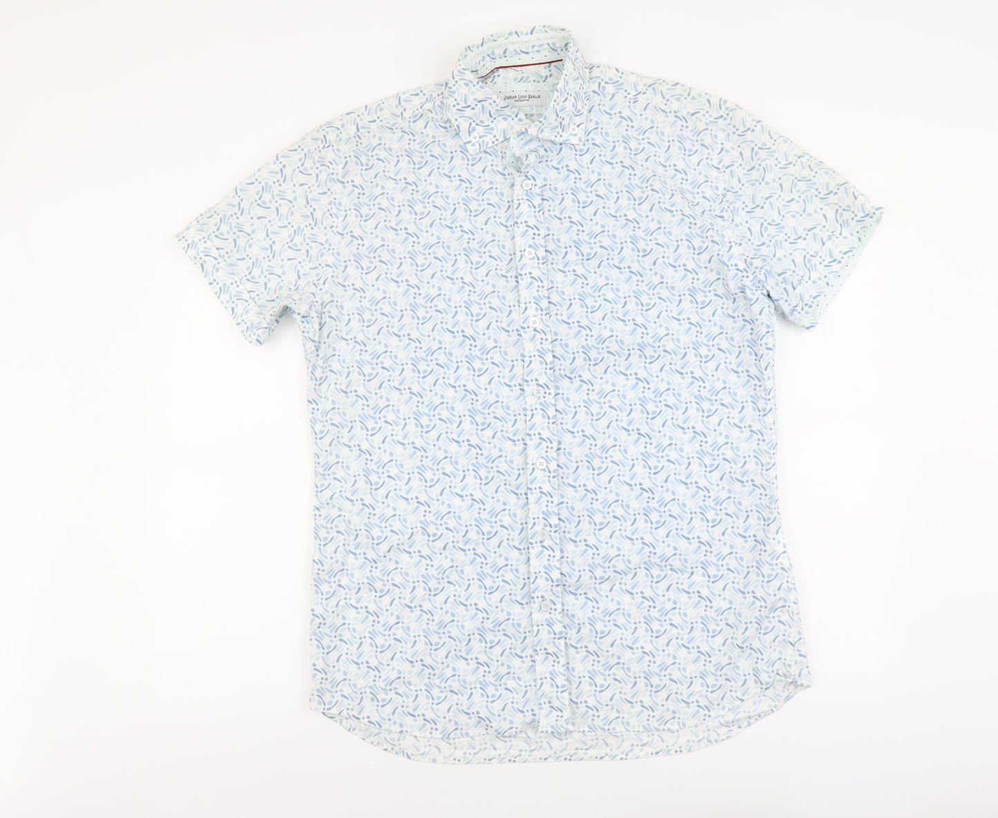 Jiggler Lord Bealle Mens Blue Geometric Cotton Button-Up Size LT Collared Button