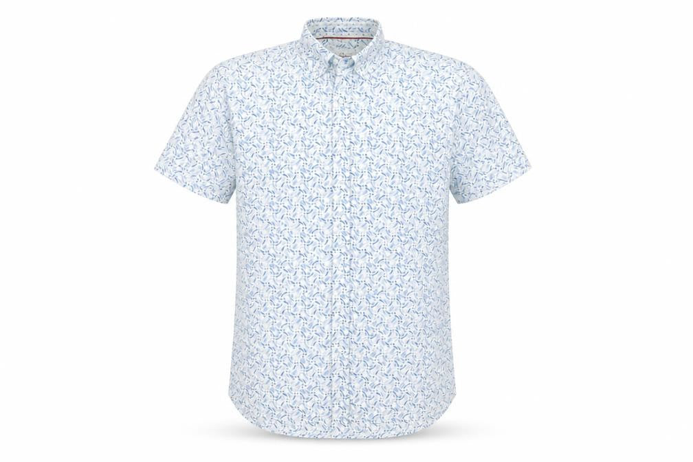 Jiggler Lord Bealle Mens Blue Geometric Cotton Button-Up Size LT Collared Button