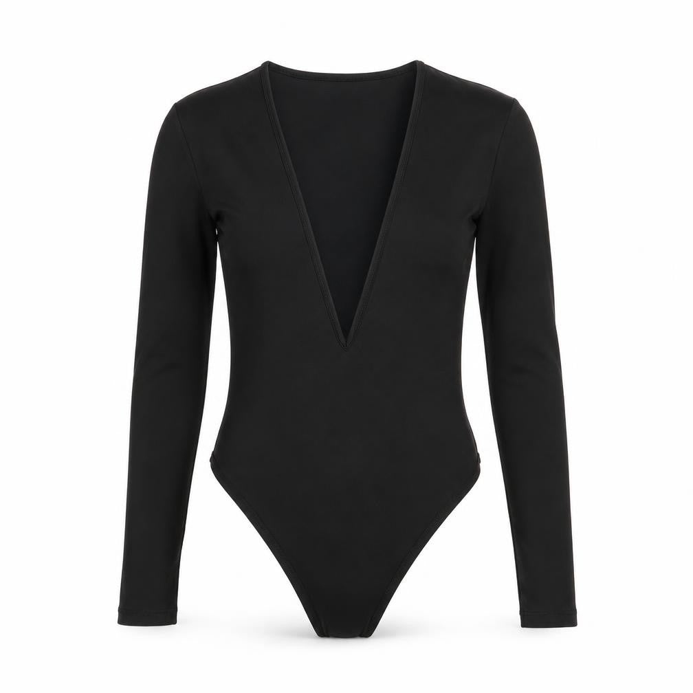 SheIn Womens Black Polyester Bodysuit One-Piece Size S Snap