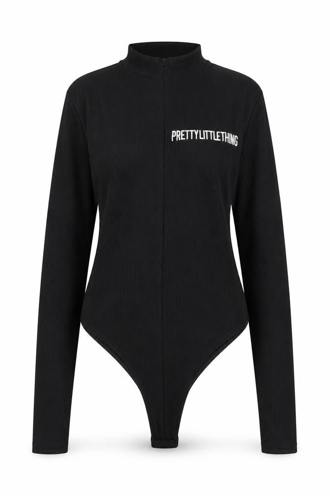 PRETTYLITTLETHING Womens Black Polyester Bodysuit One-Piece Size 8 Snap
