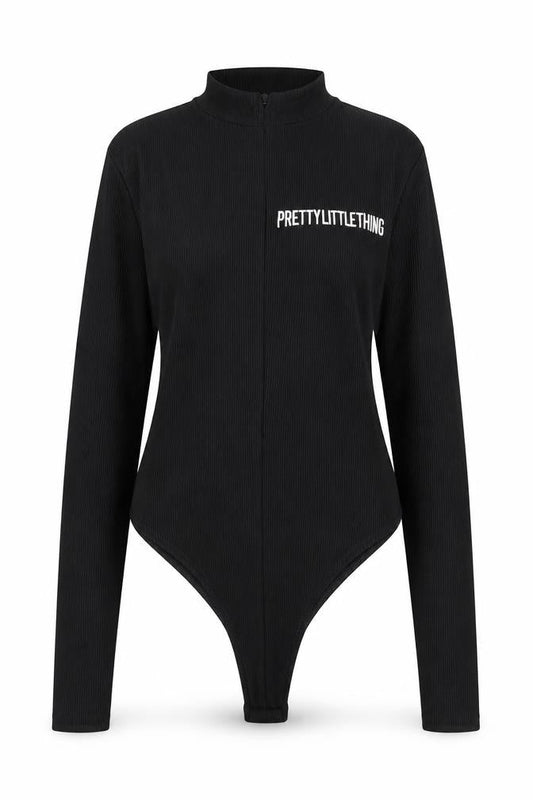 PRETTYLITTLETHING Womens Black Polyester Bodysuit One-Piece Size 8 Snap
