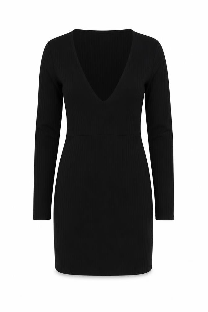 PRETTYLITTLETHING Womens Black Polyester Mini Size 4 V-Neck Pullover