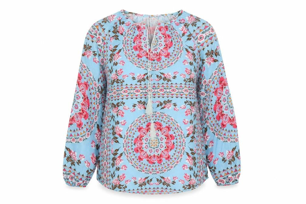 SheIn Womens Blue Floral Polyester Basic Blouse Size M V-Neck