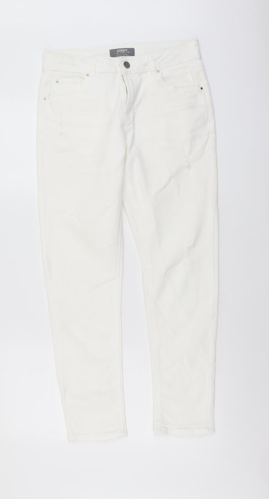 Corey Womens White Cotton Straight Jeans Size 10 L27 in Regular Button