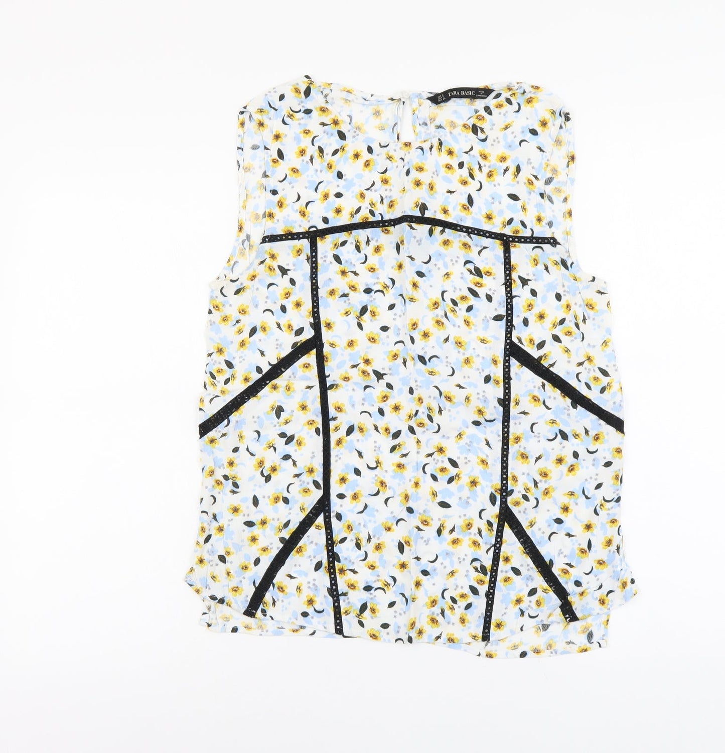 Zara Womens Blue Floral Viscose Basic Tank Size S Boat Neck