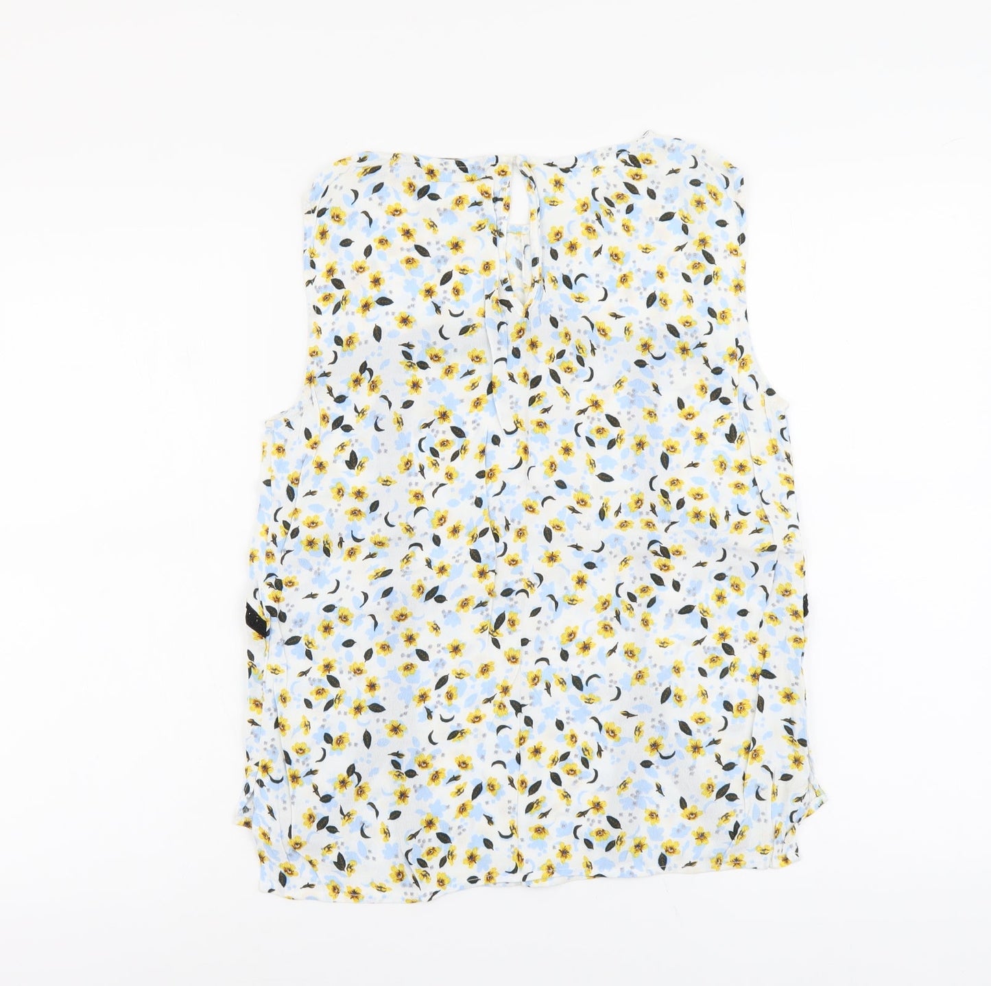 Zara Womens Blue Floral Viscose Basic Tank Size S Boat Neck
