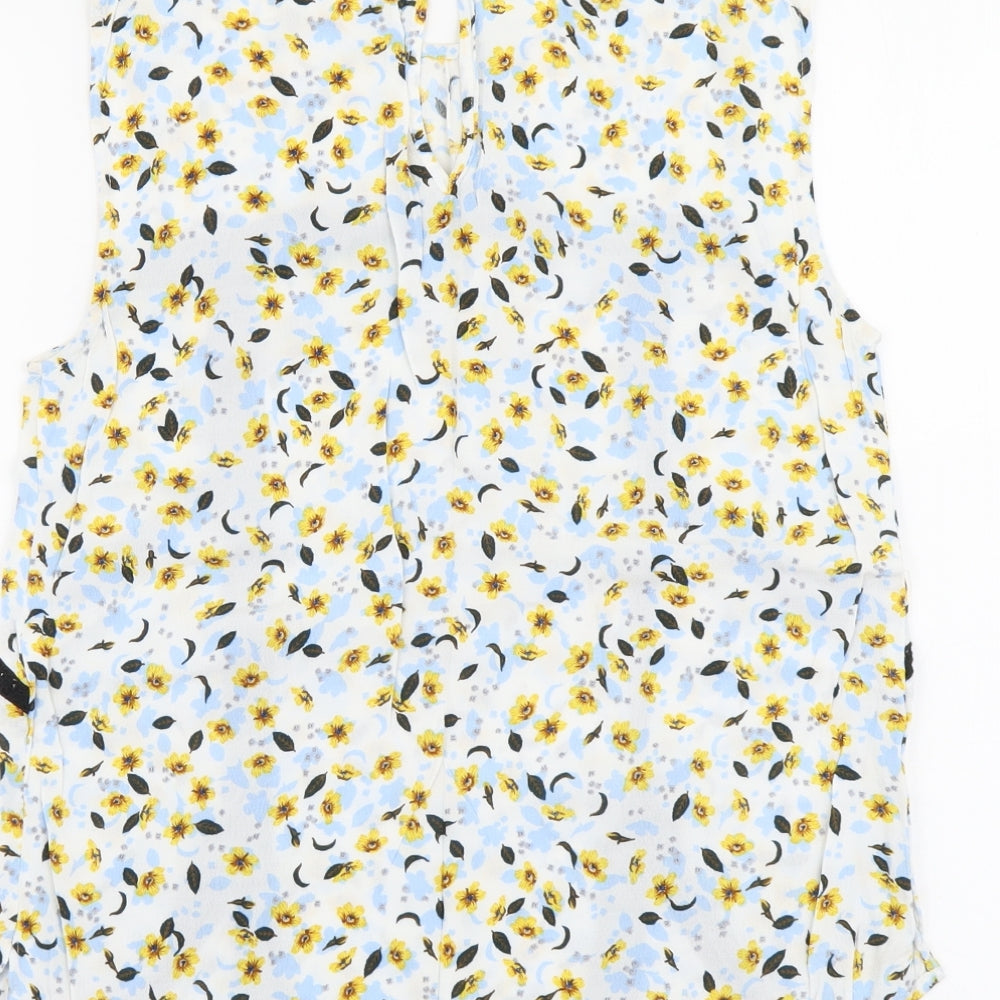 Zara Womens Blue Floral Viscose Basic Tank Size S Boat Neck